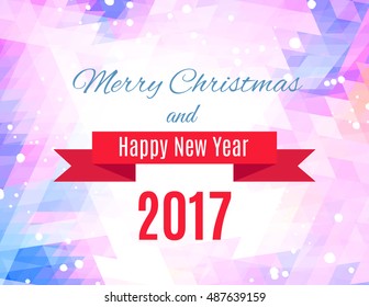 Abstract triangle background with retro red ribbon and christmas balls