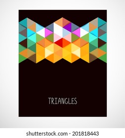 Abstract triangle banner on black background. Handmade typography. Vector illustration