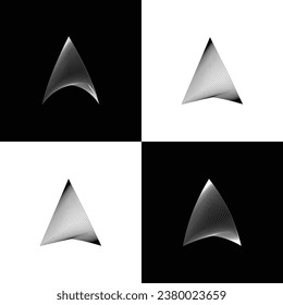 Abstract triangle with black and white stripes. geometric design featuring an impact of visual distortion. optical trick. A Template of a Letter