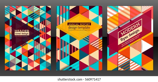 Folleto de triángulo Abstractas. Fondo de diseño geométrico de folleto de triángulo colorido. Diseño de Plantilla de volante de Vector con Formas de triángulos. Patrón multicolor del triángulo. Eps 10