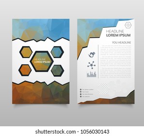 Abstract Triangle Brochure Flyer design in A4 size. Brochure template layout, cover design annual report, magazine, with geometric shapes, squares, triangles, for IT, business, building.