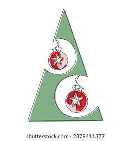 Resumen triángulo de la línea de árbol de Navidad vector de dibujo continuo. Ilustración dibujada a mano, diseño gráfico, impresión, banner, tarjeta, afiche, signo, símbolo, logotipo, adorno festivo, icono de decoración de vacaciones.