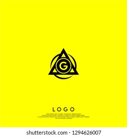 abstract triangle with circle G logo letter design concept, yellow background