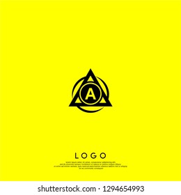 abstract triangle with circle A logo letter design concept, yellow background