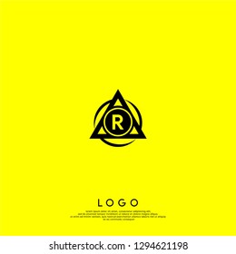 Abstract Triangle With Circle R Logo Letter Design Concept, Yellow Background