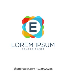 abstract triangle colorful logo design vector letters E