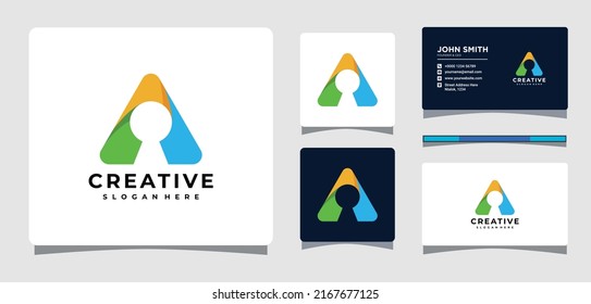 Abstract Triangle Colorful Logo Template With Business Card Design Inspiration