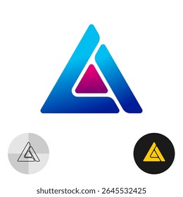 Abstrato triângulo colorido logotipo de tecnologia. Símbolo geométrico futurista com preenchimento gradiente brilhante. Sinal de aliança planetária espacial