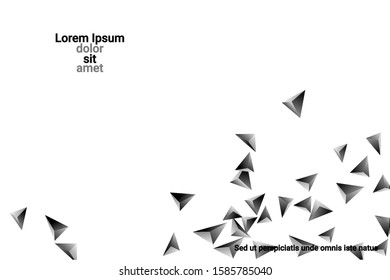 Abstract triangle confetti composition. 3D vector illustration. Futuristic geometric background. Silver three-dimensional geometric triangle in space.