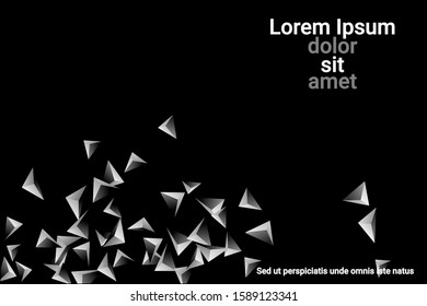 Abstract triangle confetti composition. 3D vector illustration. Futuristic geometric background. Silver three-dimensional geometric triangle in space.