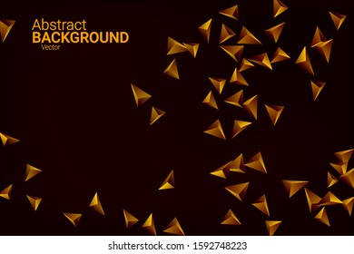 Abstract triangle confetti composition. 3D vector illustration. Futuristic geometric background. Golden three-dimensional geometric triangle in space.