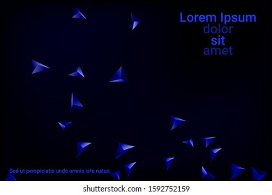 Abstract triangle confetti composition. 3D vector illustration. Futuristic geometric background. Blue three-dimensional geometric triangle in space.