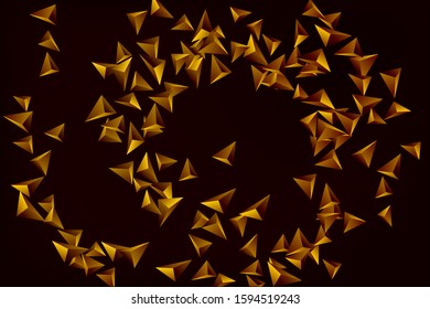 Abstract triangle confetti composition. 3D vector illustration. Futuristic geometric background. Golden three-dimensional geometric triangle in space.