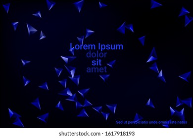 Abstract triangle confetti composition. 3D vector illustration. Futuristic geometric background. Blue three-dimensional geometric triangle in space.