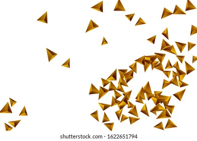 Abstract triangle confetti composition. 3D vector illustration. Futuristic geometric background. Golden three-dimensional geometric triangle in space.