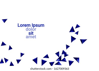 Abstract triangle confetti composition. 3D vector illustration. Futuristic geometric background. Blue three-dimensional geometric triangle in space.