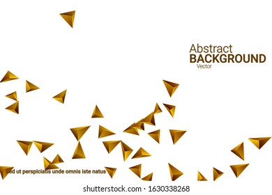 Abstract triangle confetti composition. 3D vector illustration. Futuristic geometric background. Golden three-dimensional geometric triangle in space.