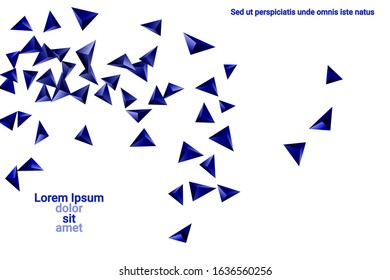 Abstract triangle confetti composition. 3D vector illustration. Futuristic geometric background. Blue three-dimensional geometric triangle in space.