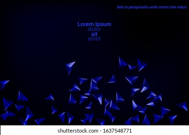 Abstract triangle confetti composition. 3D vector illustration. Futuristic geometric background. Blue three-dimensional geometric triangle in space.