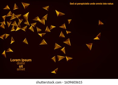 Abstract triangle confetti composition. 3D vector illustration. Futuristic geometric background. Golden three-dimensional geometric triangle in space.