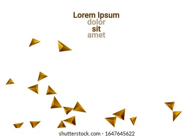 Abstract triangle confetti composition. 3D vector illustration. Futuristic geometric background. Golden three-dimensional geometric triangle in space.