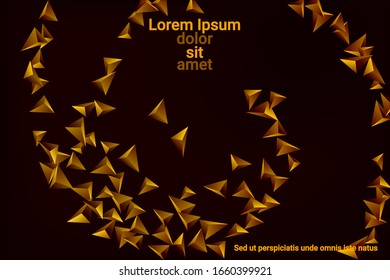 Abstrakte Dreieck Konfetti Zusammensetzung. 3D-Vektorillustration-Illustration. Futuristischer geometrischer Hintergrund. Goldenes dreidimensionales geometrisches Dreieck im Raum.
