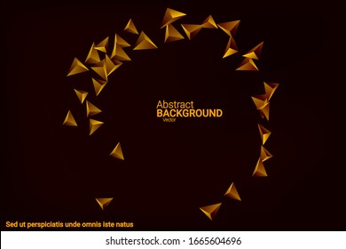 Abstract triangle confetti composition. 3D vector illustration. Futuristic geometric background. Golden three-dimensional geometric triangle in space.