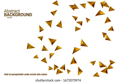 Abstract triangle confetti composition. 3D vector illustration. Futuristic geometric background. Golden three-dimensional geometric triangle in space.