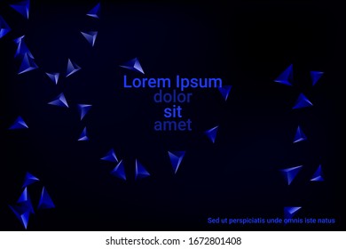 Abstract triangle confetti composition. 3D vector illustration. Futuristic geometric background. Blue three-dimensional geometric triangle in space.