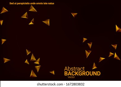 Abstract triangle confetti composition. 3D vector illustration. Futuristic geometric background. Golden three-dimensional geometric triangle in space.