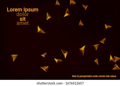 Abstract triangle confetti composition. 3D vector illustration. Futuristic geometric background. Golden three-dimensional geometric triangle in space.