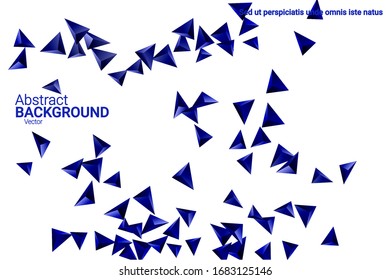 Abstract triangle confetti composition. 3D vector illustration. Futuristic geometric background. Blue three-dimensional geometric triangle in space.