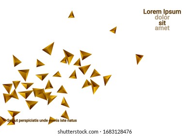 Abstract triangle confetti composition. 3D vector illustration. Futuristic geometric background. Golden three-dimensional geometric triangle in space.