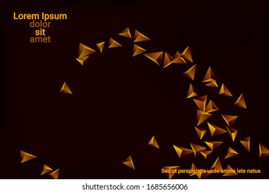 Abstract triangle confetti composition. 3D vector illustration. Futuristic geometric background. Golden three-dimensional geometric triangle in space.