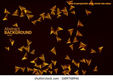Abstract triangle confetti composition. 3D vector illustration. Futuristic geometric background. Golden three-dimensional geometric triangle in space.