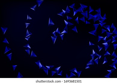 Abstract triangle confetti composition. 3D vector illustration. Futuristic geometric background. Blue three-dimensional geometric triangle in space.