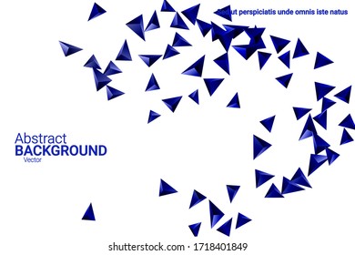 Abstract triangle confetti composition. 3D vector illustration. Futuristic geometric background. Blue three-dimensional geometric triangle in space.