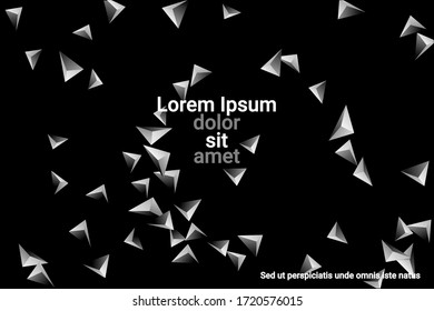 Abstract triangle confetti composition. 3D vector illustration. Futuristic geometric background. Silver three-dimensional geometric triangle in space.