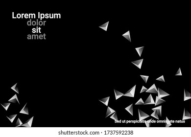 Abstract triangle confetti composition. 3D vector illustration. Futuristic geometric background. Silver three-dimensional geometric triangle in space.