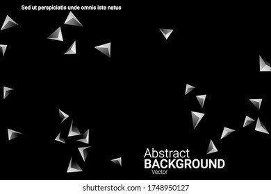 Abstract triangle confetti composition. 3D vector illustration. Futuristic geometric background. Silver three-dimensional geometric triangle in space.
