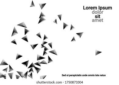 Abstract triangle confetti composition. 3D vector illustration. Futuristic geometric background. Silver three-dimensional geometric triangle in space.