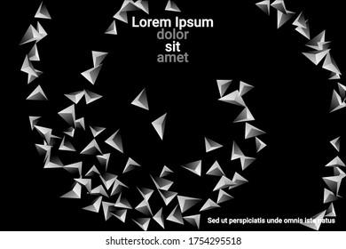 Abstract triangle confetti composition. 3D vector illustration. Futuristic geometric background. Silver three-dimensional geometric triangle in space.