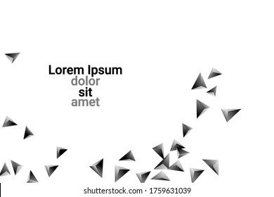 Abstract triangle confetti composition. 3D vector illustration. Futuristic geometric background. Silver three-dimensional geometric triangle in space.