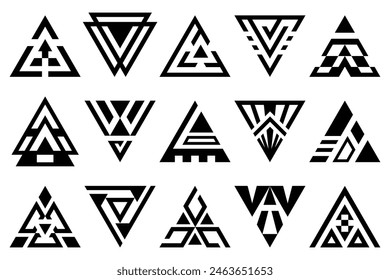 Abstract triangle design elements. Decorative geometric pyramid shapes, triangular patterned, stylized forms.