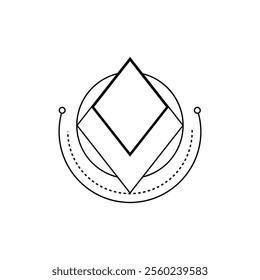 Abstract triangle design with simple lines and magical symbols, inspired by ancient occult practices and spiritual themes.