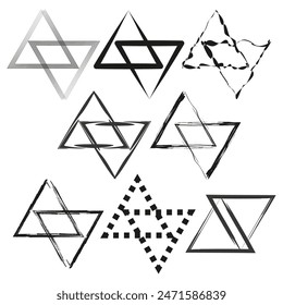 Abstractas diseños de triángulo. Conjunto de Formas geométricas. Arte vectorial colección. Blanco y negro.