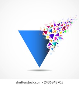 Abstract triangle with explosion on small splinters, geometric shape