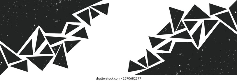 Abstract triangle with explosion on small splinters, geometric shape sith some copy space