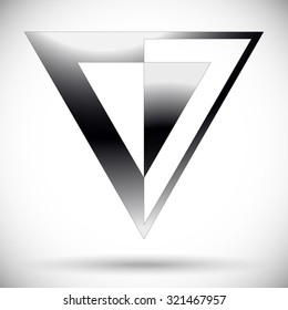 Abstract triangle form. Overlapping, intersecting triangles. Pointed, triangular element, shape. Monochrome, black and white graphics 