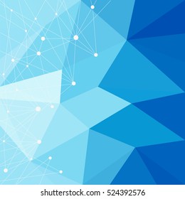 Abstract triangle geometric blue background with dots and lines for your design. 